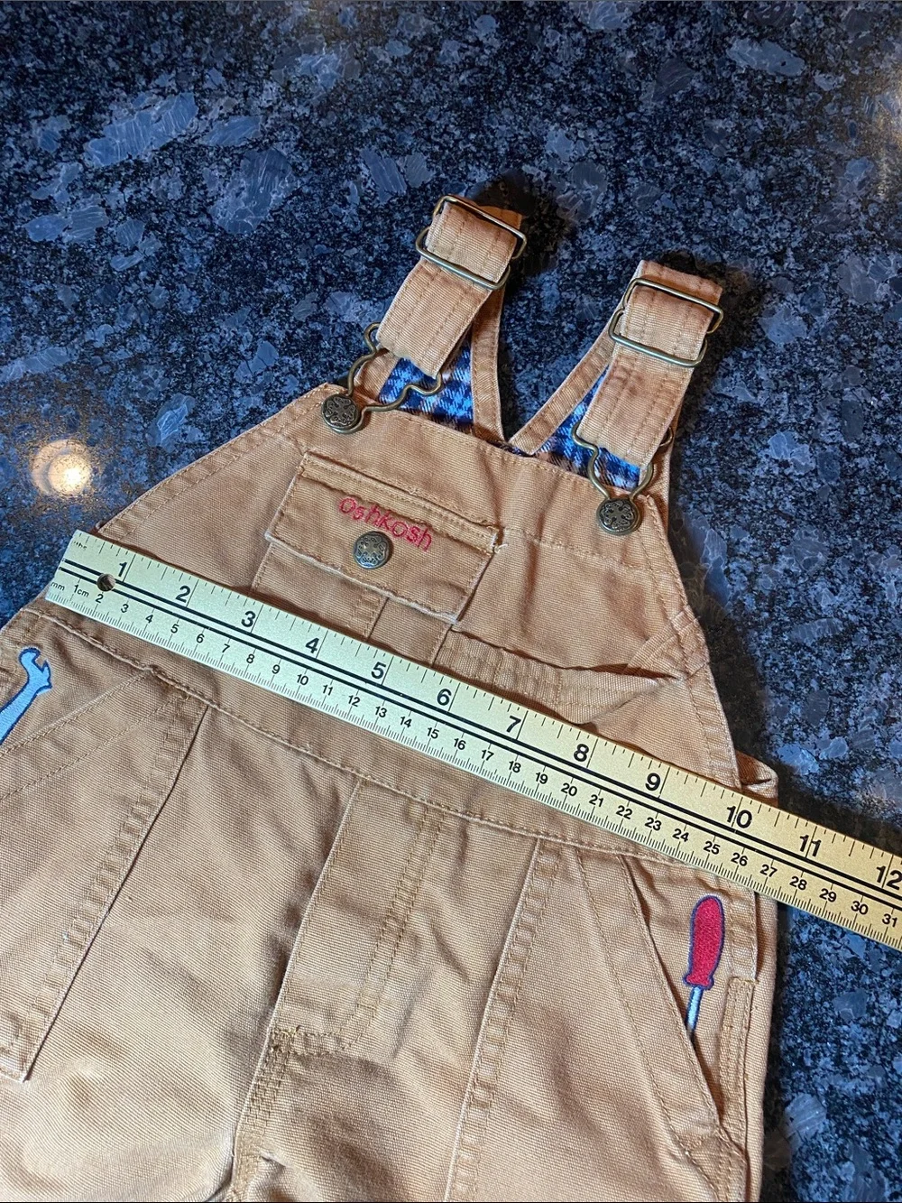 Osk Kosh Brown Overalls Embroidered Tool Pockets Baby 3-6 Months